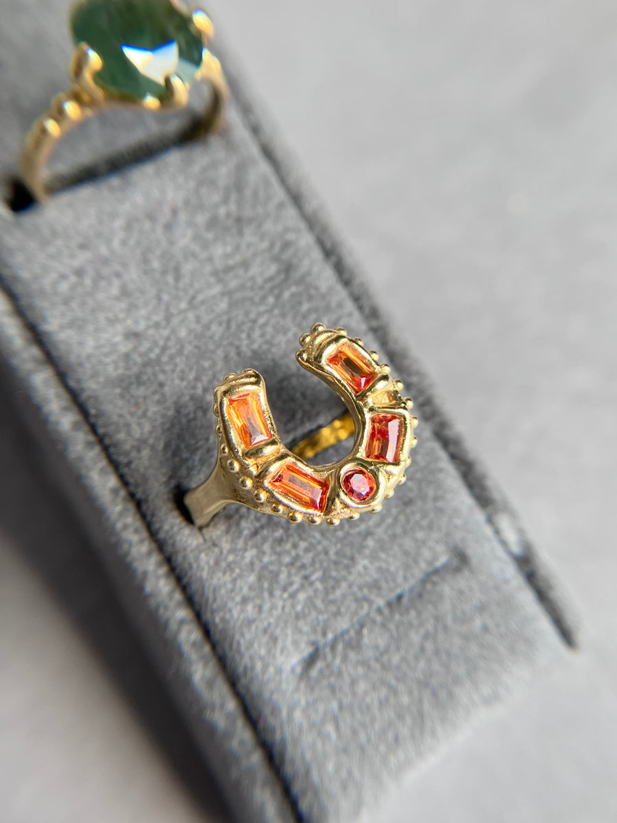 Horseshoe Ring - Orange baguettes sapphires-  of course!