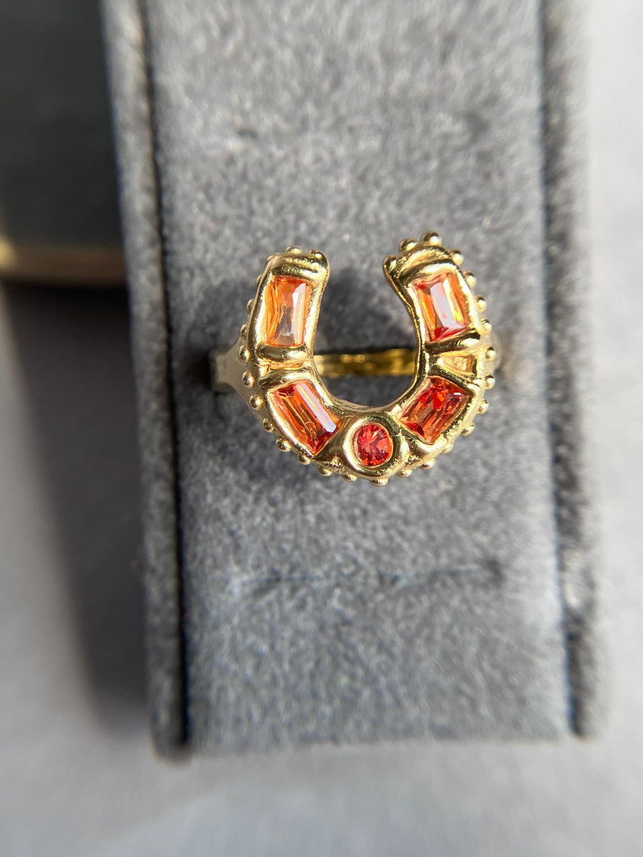 Horseshoe Ring - Orange baguettes sapphires-  of course!
