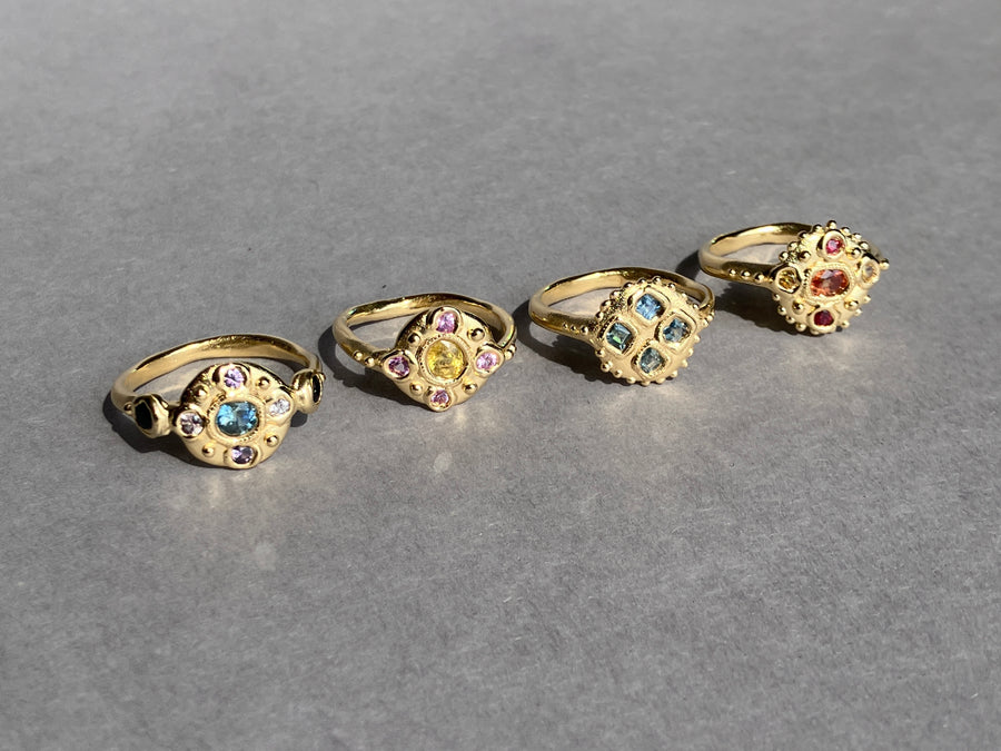Sapphire Bloom Ring - Teal, Champagne and black