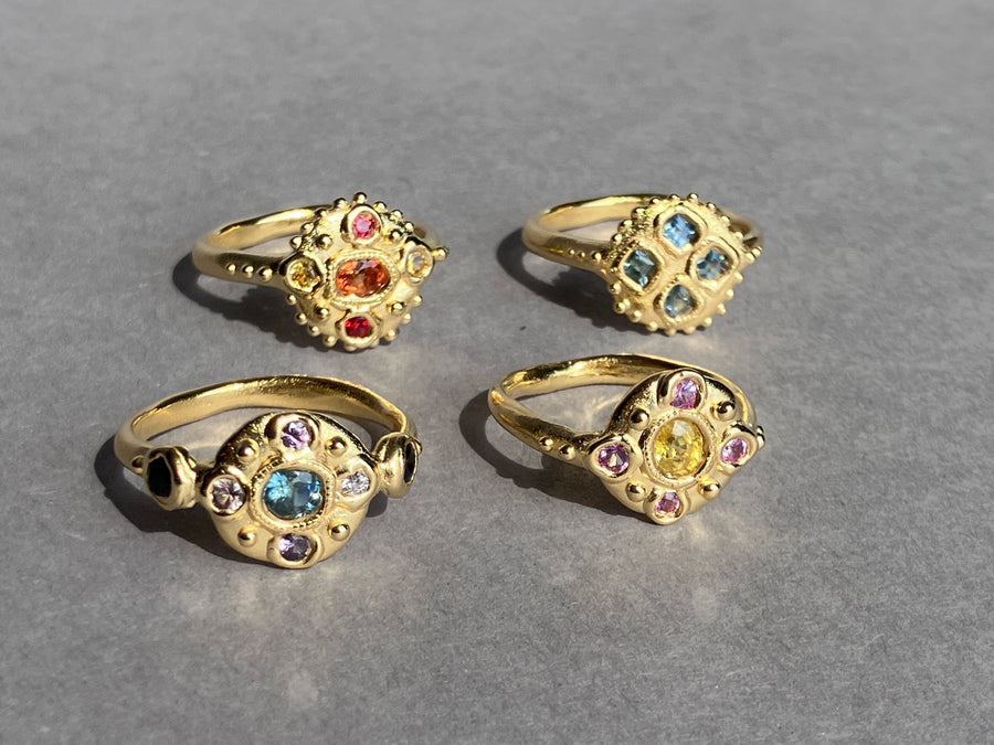 Sapphire Bloom Ring - Teal, Champagne and black
