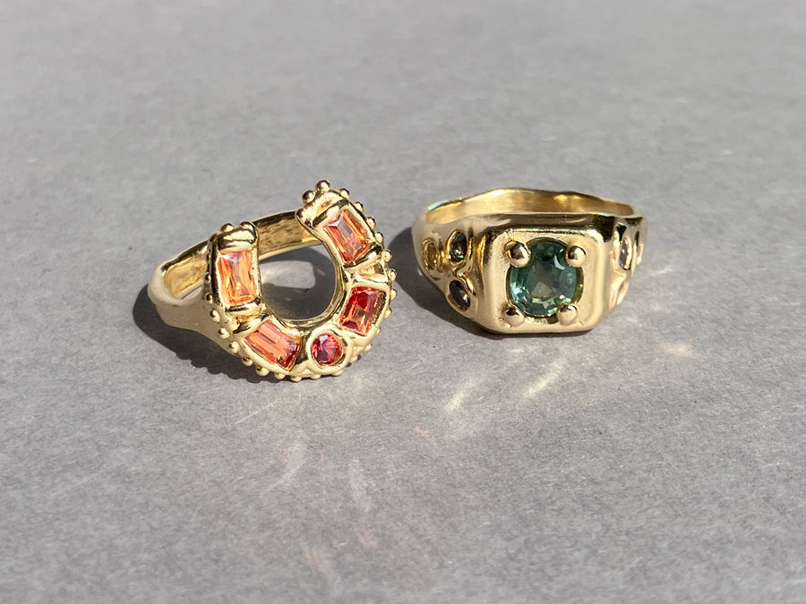 Horseshoe Ring - Orange baguettes sapphires-  of course!