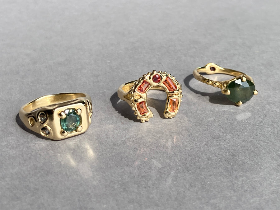 Horseshoe Ring - Orange baguettes sapphires-  of course!