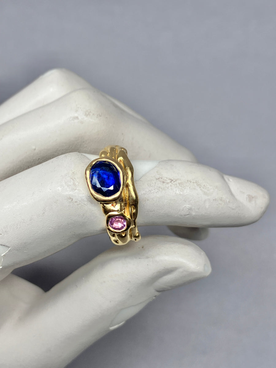 Kyanite + pink sapphire Melt ring