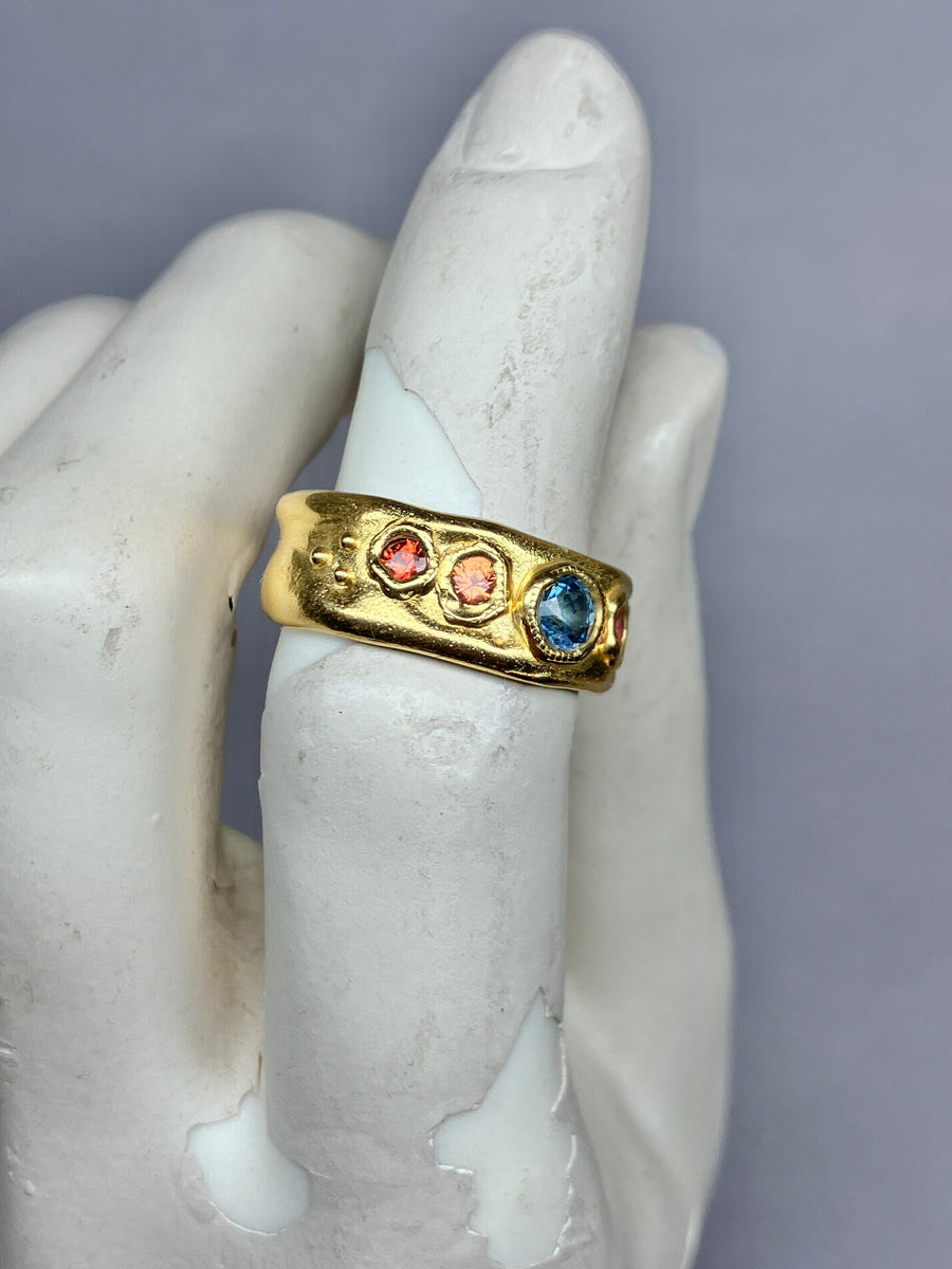 Teal blue and sunset orange Sapphires 1/2 Cigar