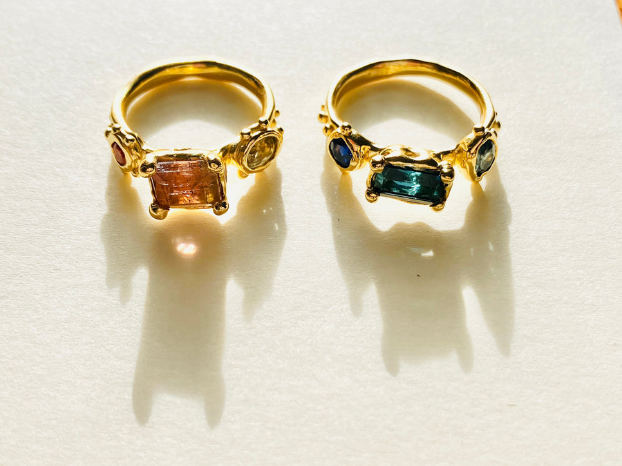 Trio Rings - Tourmaline + Sapphire