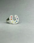 Silver Rainbow Sapphires Horseshoe Ring