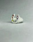 Silver Rainbow Sapphires Horseshoe Ring