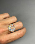 Silver Rainbow Sapphires Horseshoe Ring