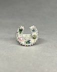 Silver mixed Sapphires Horseshoe Ring