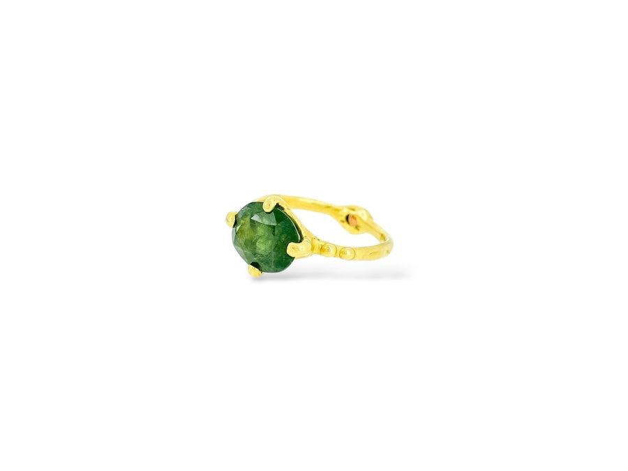 Large Jade Green Sapphire solitaire with a cheeky bottom