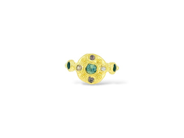 Sapphire Bloom Ring - Teal, Champagne and black