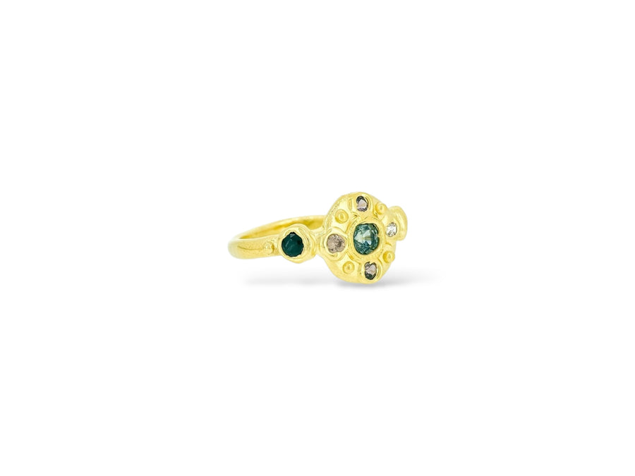 Sapphire Bloom Ring - Teal, Champagne and black