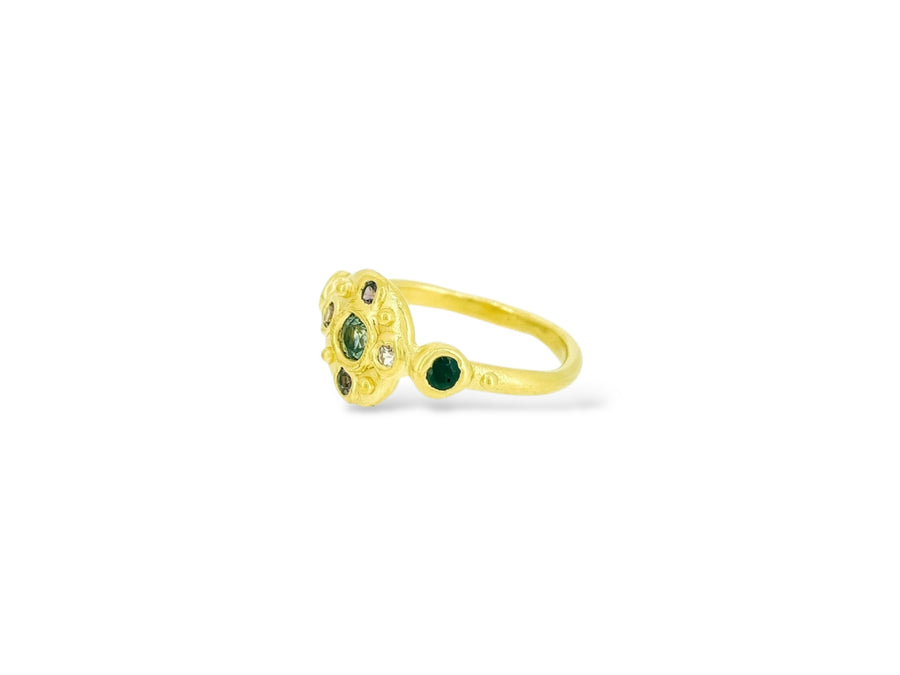 Sapphire Bloom Ring - Teal, Champagne and black
