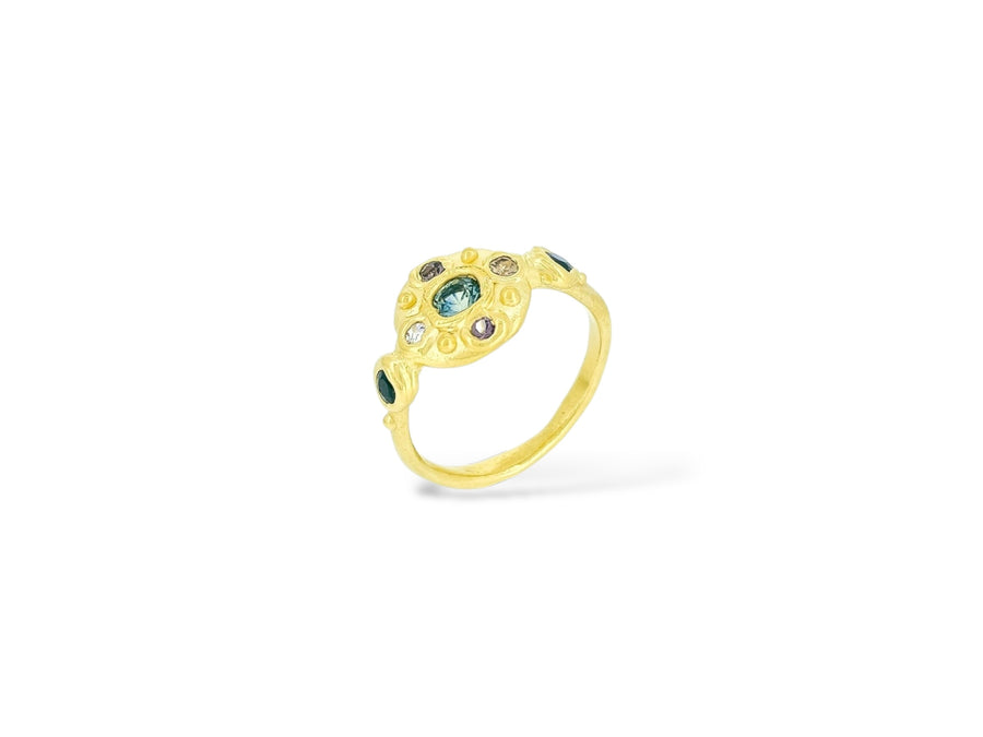 Sapphire Bloom Ring - Teal, Champagne and black