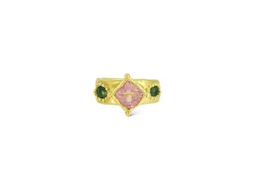 Candy Pink Tourmaline w/ deep green sapphires 1/2 Cigar band