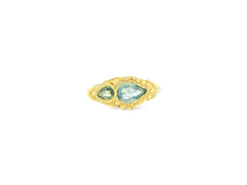 Pale blue and green Pear Sapphire Flint stone ring