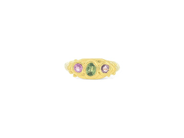 Pink, Green, Pink Sapphire Flint stone ring