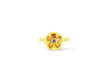 Orange and purple baguette sapphire Bloom Ring