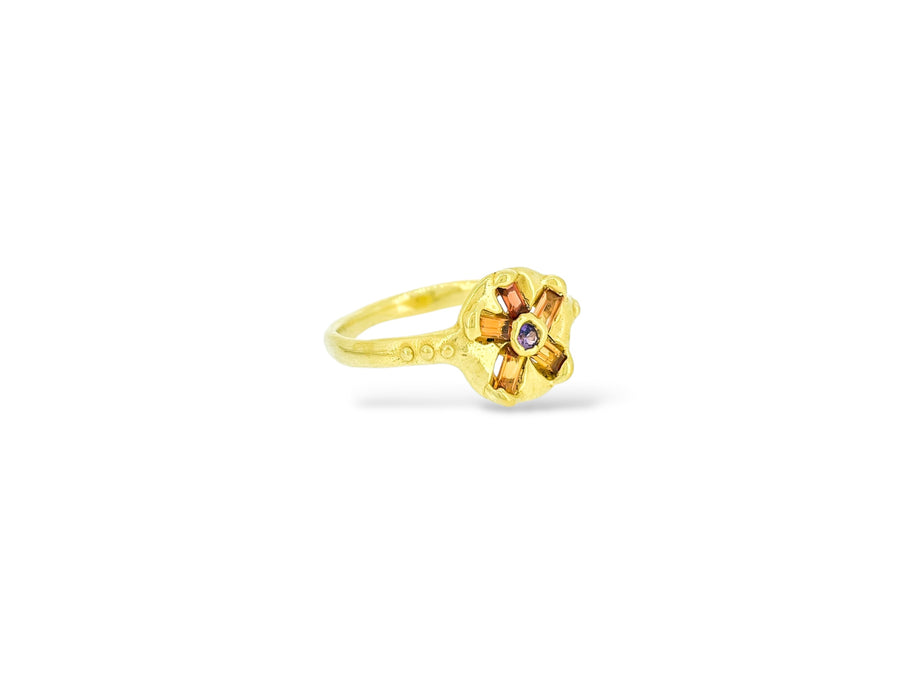 Orange and purple baguette sapphire Bloom Ring