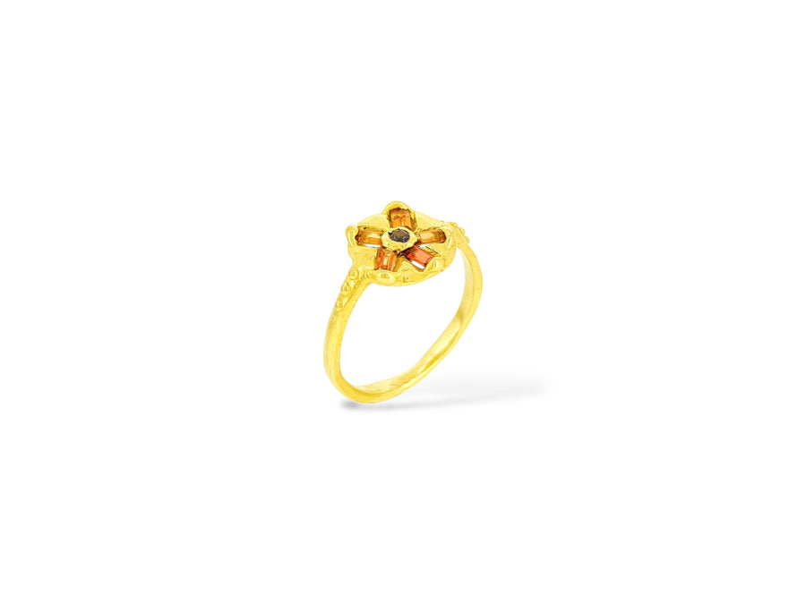 Orange and purple baguette sapphire Bloom Ring