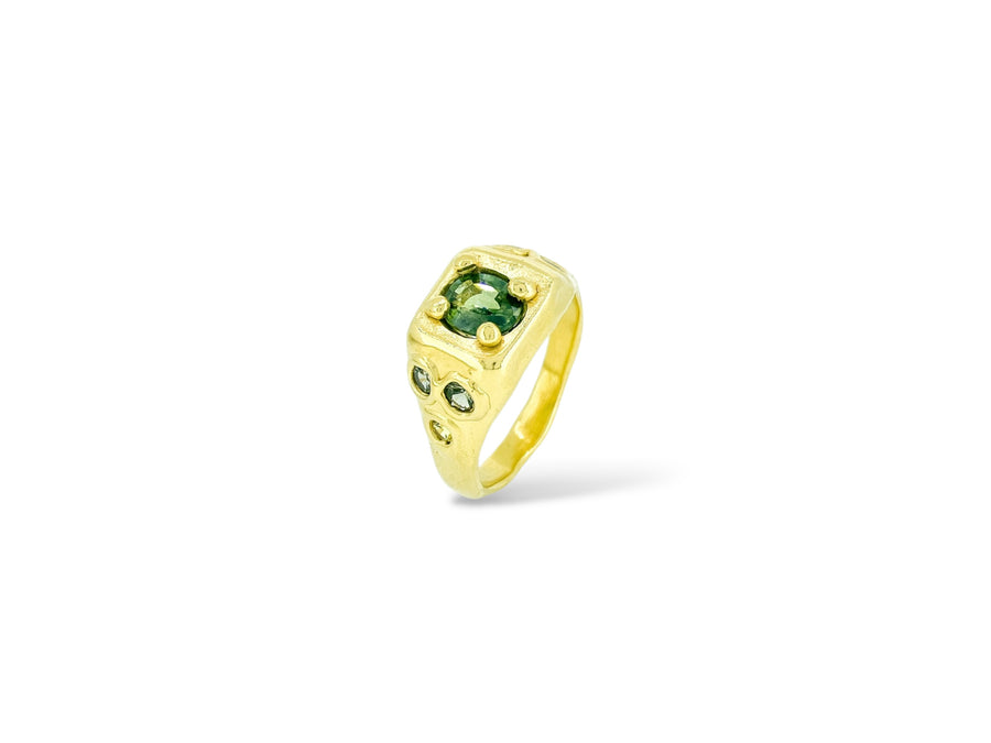 Square signet Ring - green sapphires