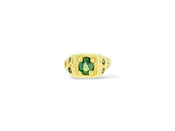 Square signet Ring - green sapphires