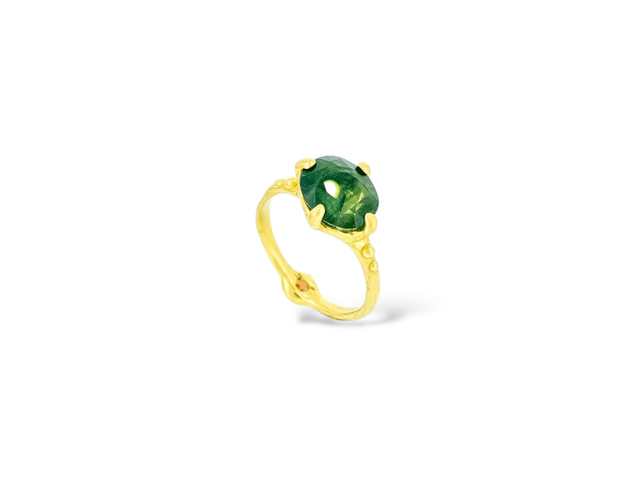 Large Jade Green Sapphire solitaire with a cheeky bottom