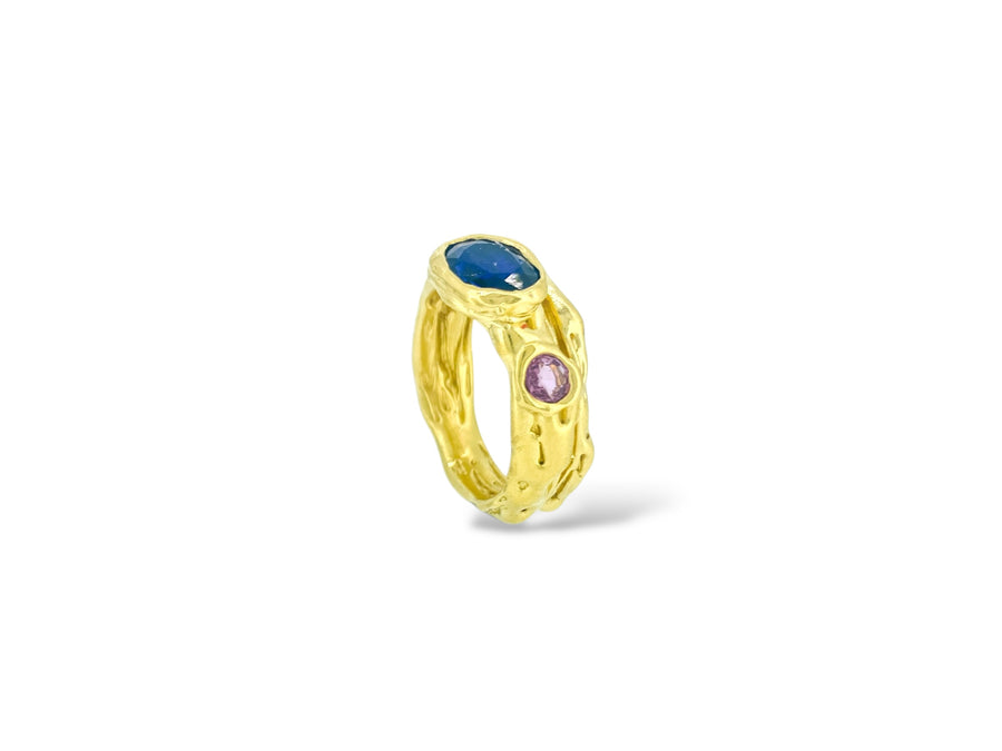 Kyanite + pink sapphire Melt ring
