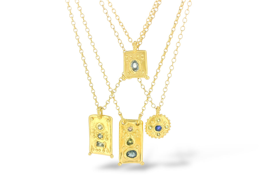 Bloom pendant - Deep blue and yellow sapphires