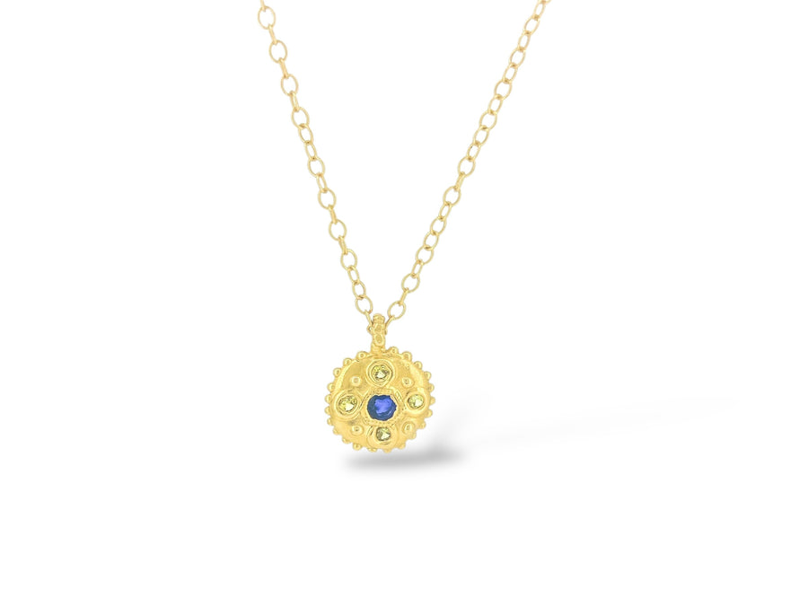 Bloom pendant - Deep blue and yellow sapphires