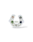 Silver Horseshoe Ring - multi coloured diamond cut sapphires