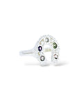 Silver Horseshoe Ring - multi coloured diamond cut sapphires