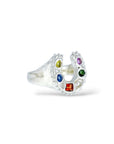 Silver Horseshoe Ring - multi stone