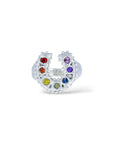 Silver Rainbow Sapphires Horseshoe Ring