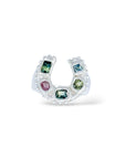 Silver mixed Sapphires Horseshoe Ring