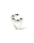 Silver mixed Sapphires Horseshoe Ring