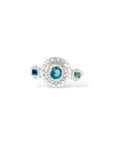 Silver Blue green baguettes Ra sapphire ring