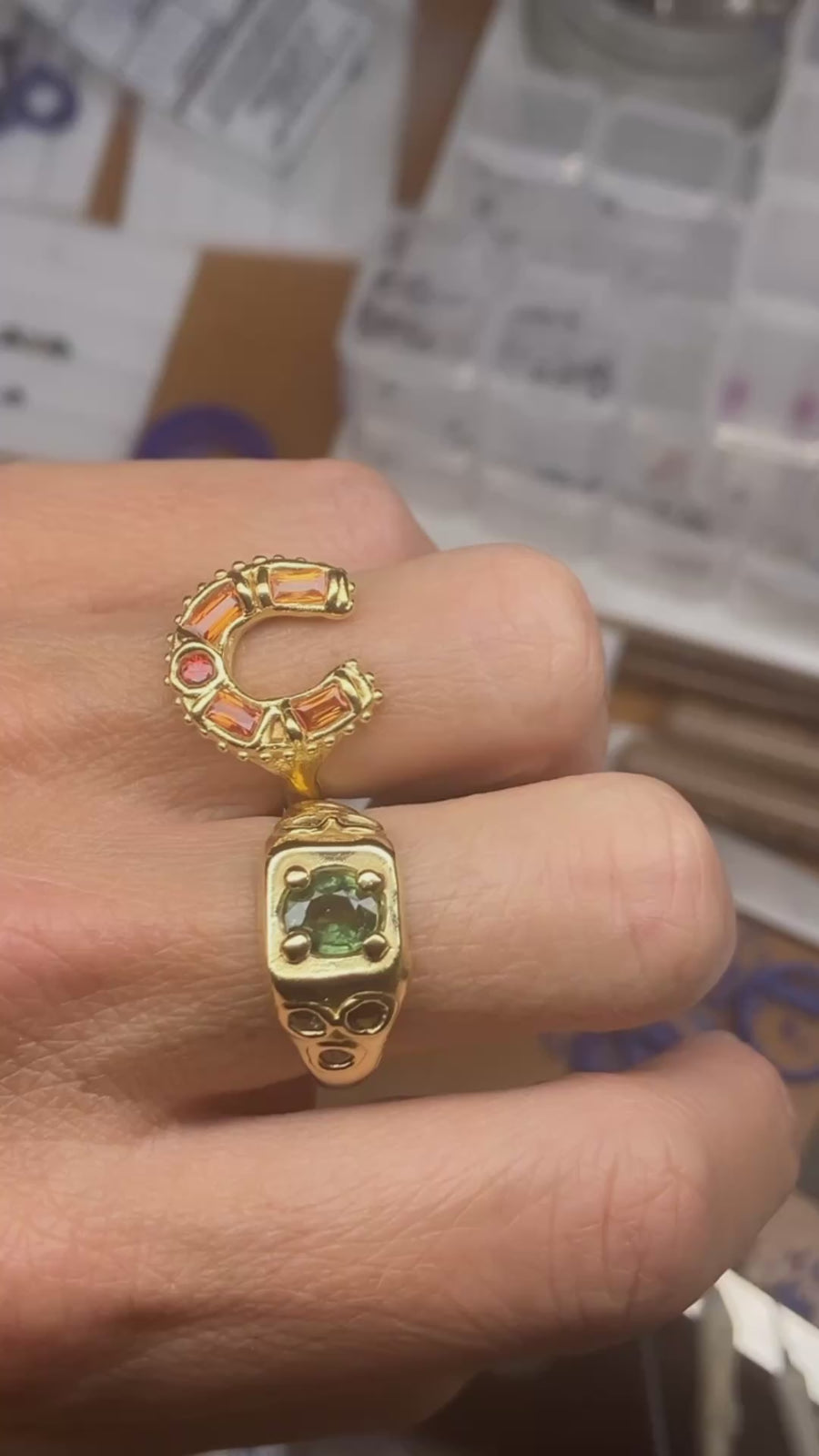 Square signet Ring - green sapphires