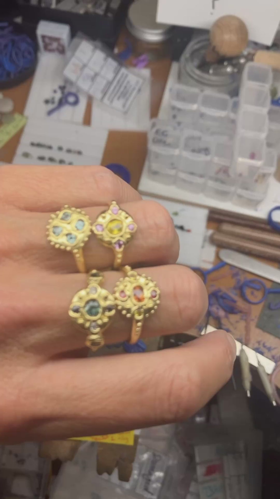 Sapphire Bloom Ring - Teal, Champagne and black