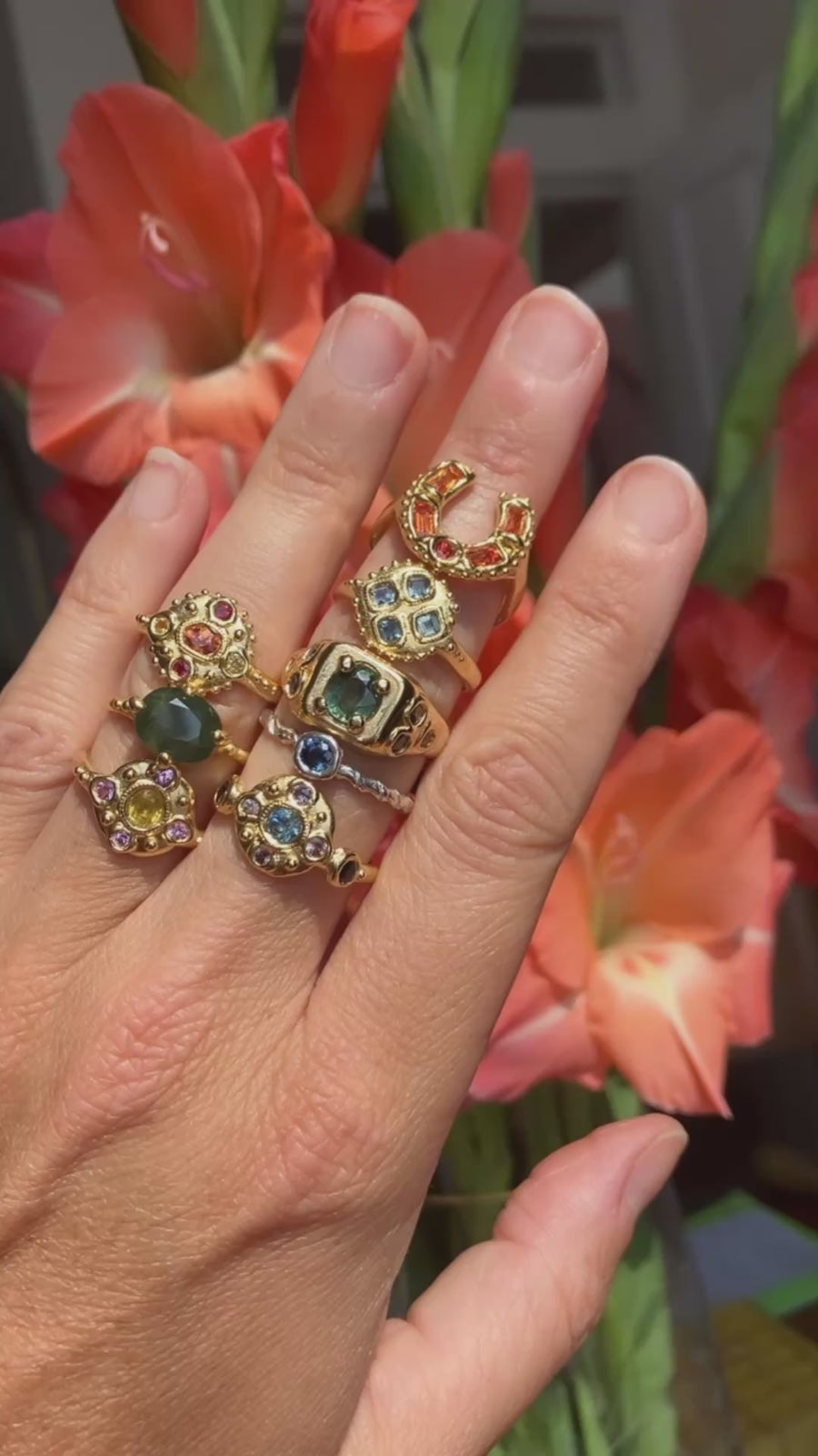 Square signet Ring - green sapphires